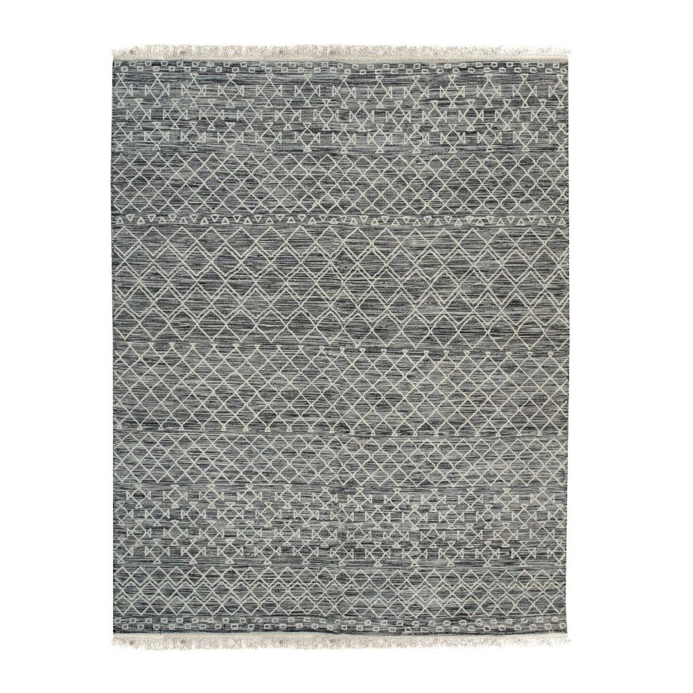 Black Handwoven Wool Contemporary Punja Kilim Rug, 2' x 6'